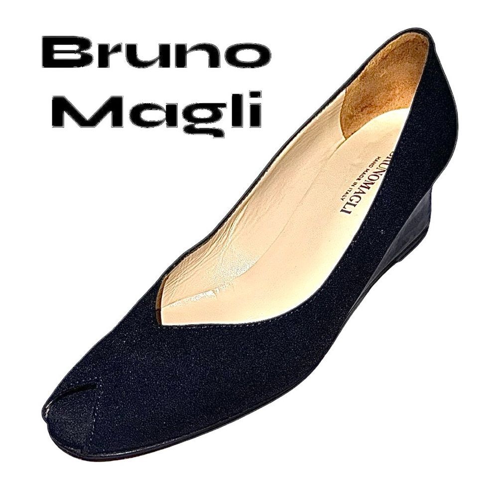 Bruno Magli Women’s Black Patent Fabric Wedge Heel Size 9 AA Pre-Owned Good